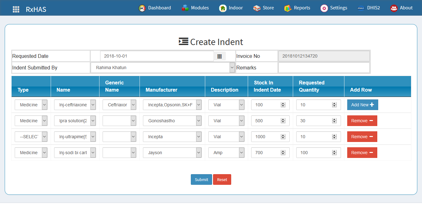 Create New Indent from Indoor